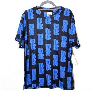 Blue Gummy Bear Printed Novelty Crew Neck Tee Shirt Size XL